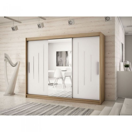 Armoire dressing,  longeur 250 cm, 3 portes, 2 penderies et 10 niches,  Gamme YORK_01