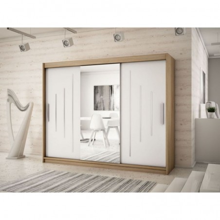 Armoire dressing,  longeur 250 cm, 3 portes, 2 penderies et 10 niches,  Gamme YORK_01