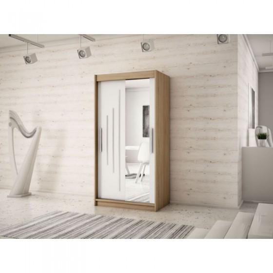Armoire dressing,  longeur 100 cm, 2 portes, 2 penderies et 5 niches,  Gamme YORK_02