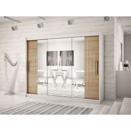 Armoire dressing,  longeur 250 cm, 3 portes, 2 penderies et 10 niches,  Gamme YORK_02