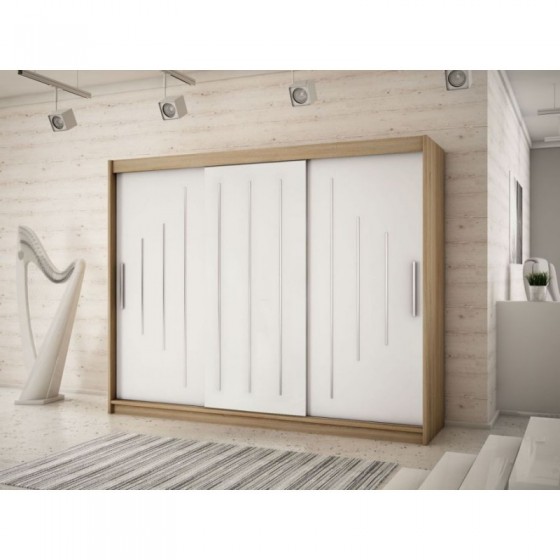 Armoire dressing,  longeur 250 cm, 3 portes, 2 penderies et 10 niches,  Gamme YORK