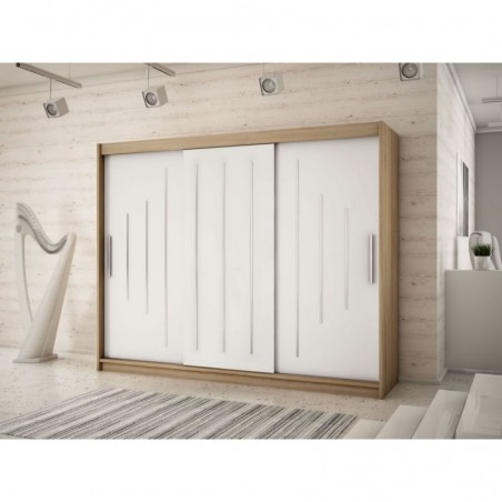 Armoire dressing,  longeur 250 cm, 3 portes, 2 penderies et 10 niches,  Gamme YORK