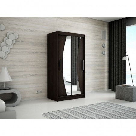 Armoire dressing,  longeur 120 cm, 2 portes , 2 pendries et 5 niches, couleur wenge,  Gamme WAVE