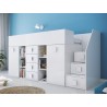 Lit combiné enfant 90x200  avec escalier  et  bureau blanc , Gamme dream
