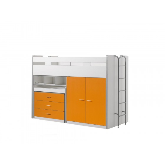 Lit mezzanine 90x200 avec bureau et rangements, Gamme bonny