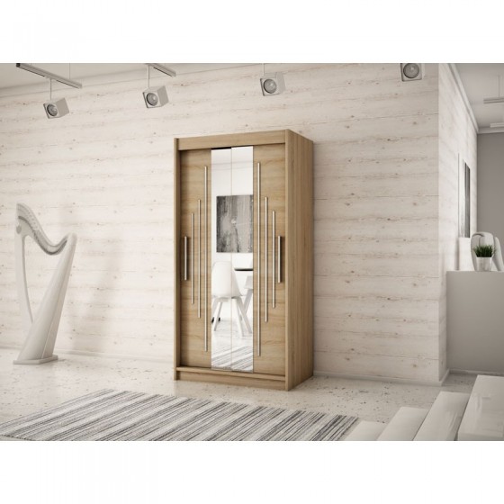 Armoire dressing,  longeur 100 cm, 2 portes, 2 penderies et 5 niches,  Gamme YORK_01