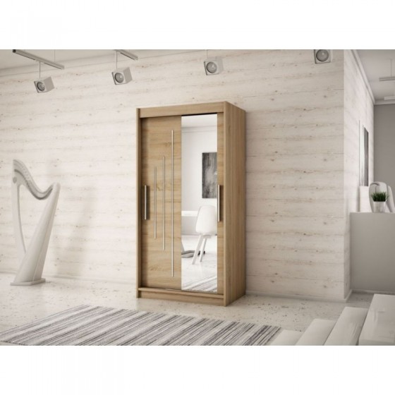 Armoire dressing,  longeur 100 cm, 2 portes, 2 penderies et 5 niches,  Gamme YORK_02