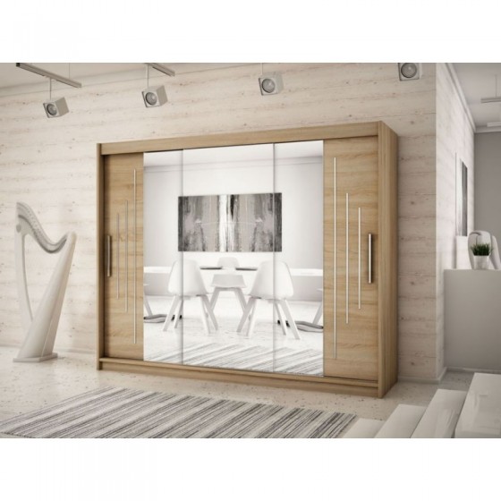 Armoire dressing,  longeur 250 cm, 3 portes, 2 penderies et 10 niches,  Gamme YORK_02
