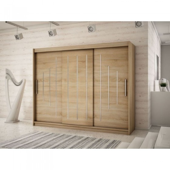 Armoire dressing,  longeur 250 cm, 3 portes, 2 penderies et 10 niches,  Gamme YORK
