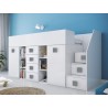Lit combiné enfant 90x200  avec escalier  et  bureau blanc , Gamme dream