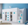 Lit combiné enfant 90x200  avec escalier  et  bureau blanc , Gamme dream