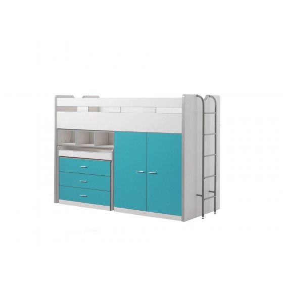 Lit mezzanine 90x200 avec bureau et rangements, Gamme bonny