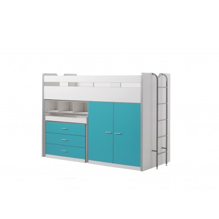 Lit mezzanine 90x200 avec bureau et rangements, Gamme bonny