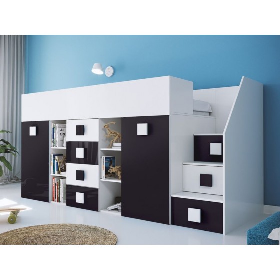 Lit combiné enfant 90x200  avec escalier  et  bureau , Gamme dream