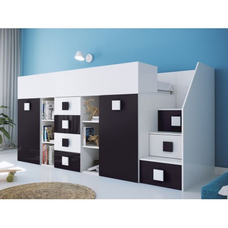 Lit combiné enfant 90x200  avec escalier  et  bureau , Gamme dream