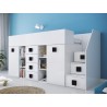 Lit combiné enfant 90x200  avec escalier  et  bureau blanc , Gamme dream