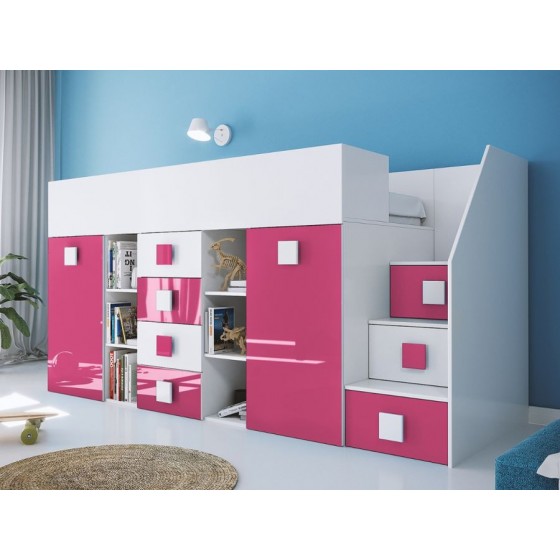 Lit combiné enfant 90x200  avec escalier  et  bureau , Gamme dream