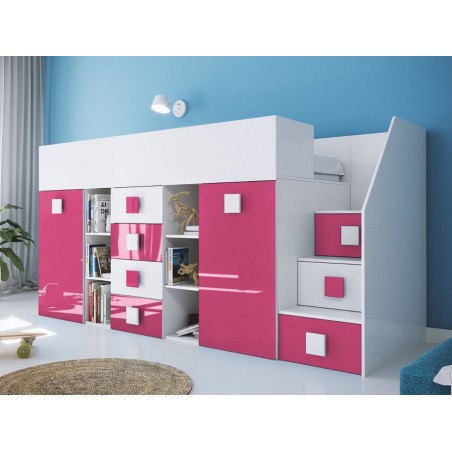 Lit combiné enfant 90x200  avec escalier  et  bureau , Gamme dream