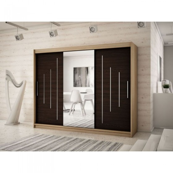 Armoire dressing,  longeur 250 cm, 3 portes, 2 penderies et 10 niches,  Gamme YORK_01