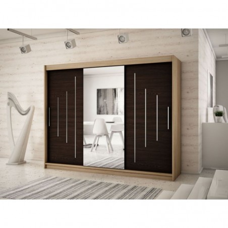 Armoire dressing,  longeur 250 cm, 3 portes, 2 penderies et 10 niches,  Gamme YORK_01
