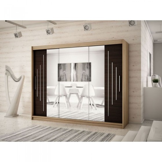 Armoire dressing,  longeur 250 cm, 3 portes, 2 penderies et 10 niches,  Gamme YORK_02