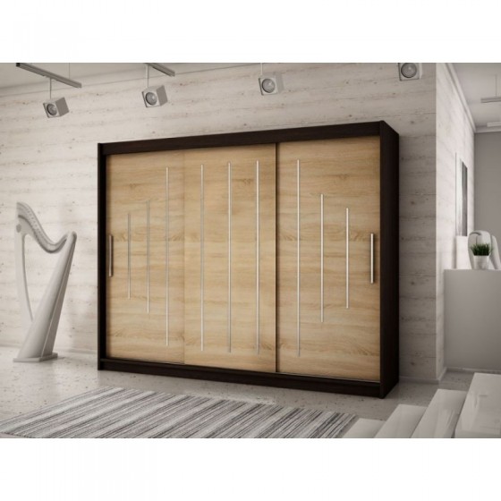 Armoire dressing,  longeur 250 cm, 3 portes, 2 penderies et 10 niches,  Gamme YORK