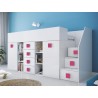 Lit combiné enfant 90x200  avec escalier  et  bureau blanc , Gamme dream