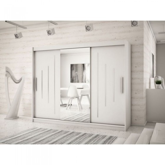 Armoire dressing,  longeur 250 cm, 3 portes, 2 penderies et 10 niches,  Gamme YORK_01