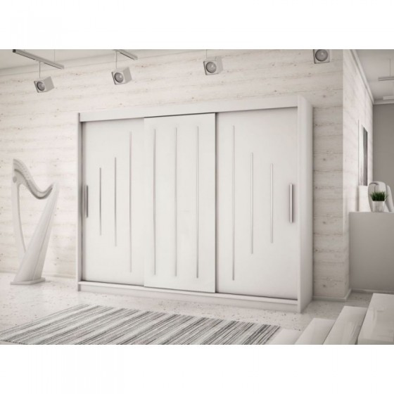 Armoire dressing,  longeur 250 cm, 3 portes, 2 penderies et 10 niches,  Gamme YORK