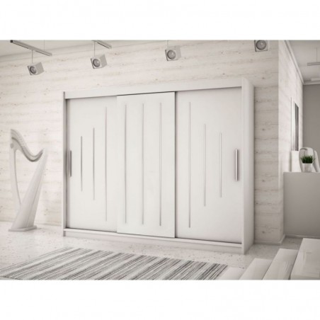 Armoire dressing,  longeur 250 cm, 3 portes, 2 penderies et 10 niches,  Gamme YORK