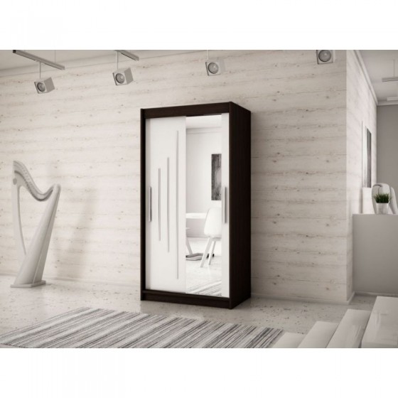 Armoire dressing,  longeur 100 cm, 2 portes, 2 penderies et 5 niches,  Gamme YORK_02