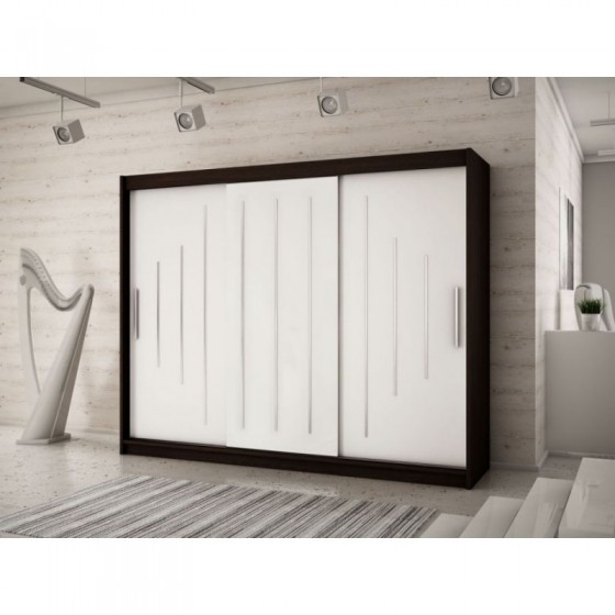 Armoire dressing,  longeur 250 cm, 3 portes, 2 penderies et 10 niches,  Gamme YORK