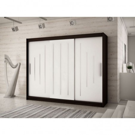 Armoire dressing,  longeur 250 cm, 3 portes, 2 penderies et 10 niches,  Gamme YORK