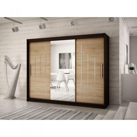 Armoire dressing,  longeur 250 cm, 3 portes, 2 penderies et 10 niches,  Gamme YORK_01