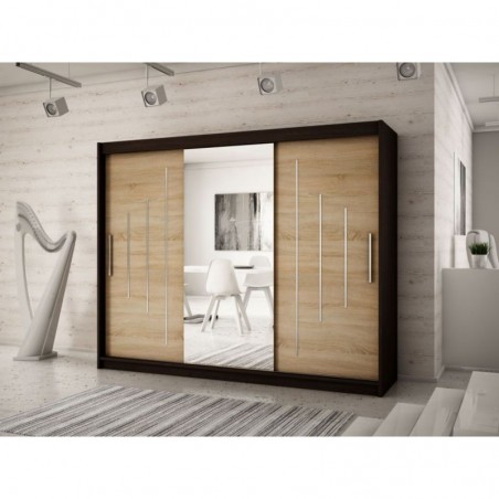 Armoire dressing,  longeur 250 cm, 3 portes, 2 penderies et 10 niches,  Gamme YORK_01