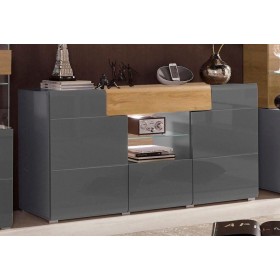 Buffet, 2 niche(s), 3 porte(s), 1 tiroir(s), longeur 159 cm, couleur Chêne clair et Gris, Gamme Doleb