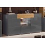 Buffet, 2 niche(s), 3 porte(s), 1 tiroir(s), longeur 159 cm, couleur Chêne clair et Gris, Gamme Doleb