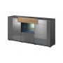 Buffet, 2 niche(s), 3 porte(s), 1 tiroir(s), longeur 159 cm, couleur Chêne clair et Gris, Gamme Doleb