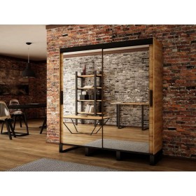 Armoire dressing, 1 niche(s), 2 portes coulissantes, longeur 200 cm, couleur Chêne Craft & Noir mat, Gamme Ricciano_T3