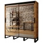 Armoire dressing, 1 niche(s), 2 portes coulissantes, longeur 200 cm, couleur Chêne Craft & Noir mat, Gamme Ricciano_T3