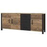 Buffet 3 portes et 3 tiroirs, couleur chêne et noir, Gamme HUD