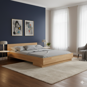Lit en hêtre massif, dimension du matelas 160 x 200, couleur Hêtre, Gamme Slim