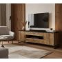 Meuble TV 204 cm – 2 portes, 2 tiroirs, 1 niche – Finition Epicéa & Noir – Gamme Factory, style industriel