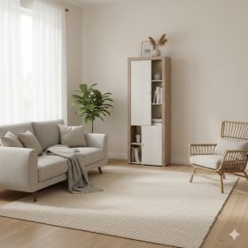 Meuble bibliothèque, 5 niche(s), 2 porte(s), longeur 73 cm, couleur Blanc, Gamme Nalaw